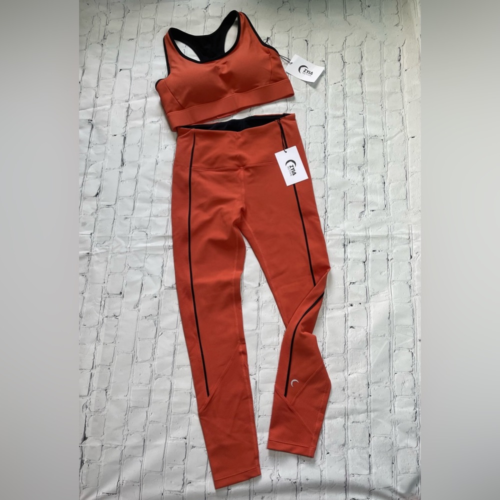 NEW with tags Burnt Orange Ribbed Premium Adjustable Bra and Legging Set